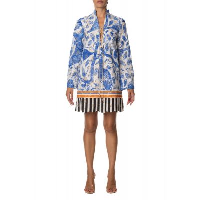 SHORT CAFTAN DRESS WITH EMBROIDERED FABRIC