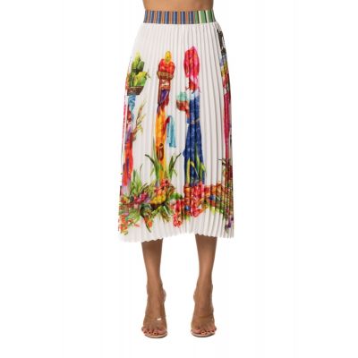 PLEATED WHITE SKIRT WITH PRINT