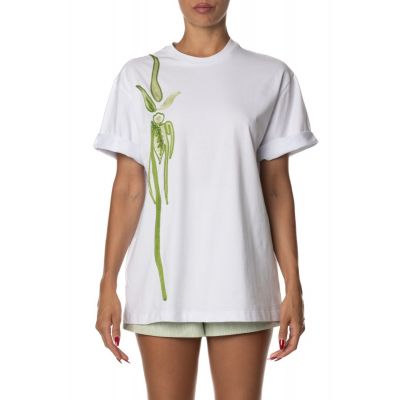 BASIC T-SHIRT WITH GREEN FLOWER EMBROIDERY